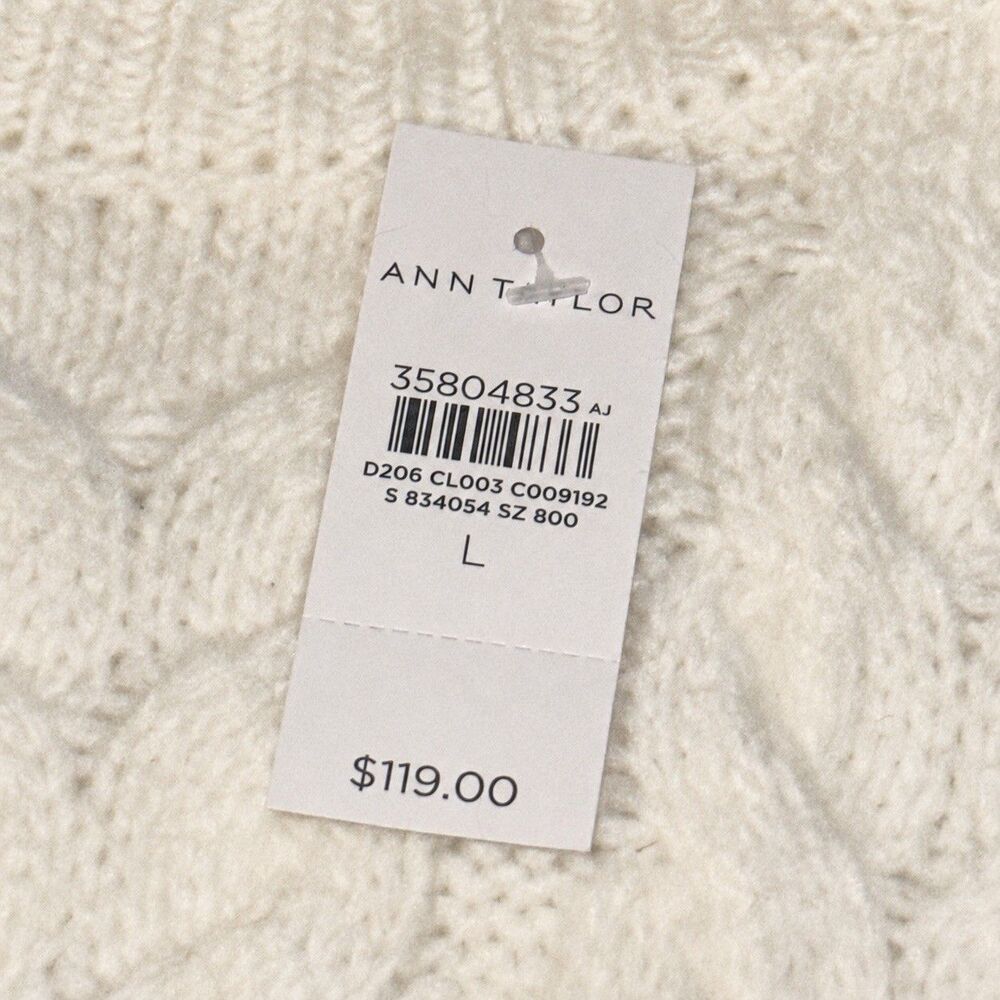NWT Ann Taylor Cable Knit Mock Neck Sweater Womens L Ivory Wool Blend - Picture 5 of 8